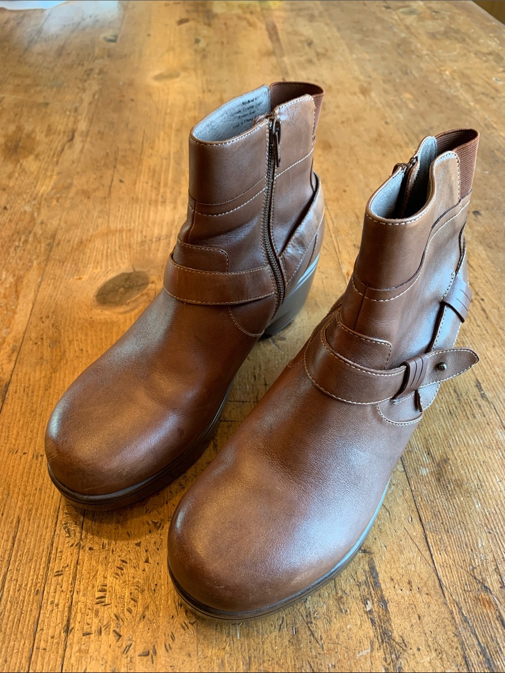 Biza Brown Leather Ankle Booties with Buckle Detail